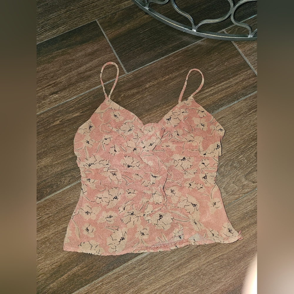 Astr Ruffled Shirred Clay Floral Cami Top Sz XS
